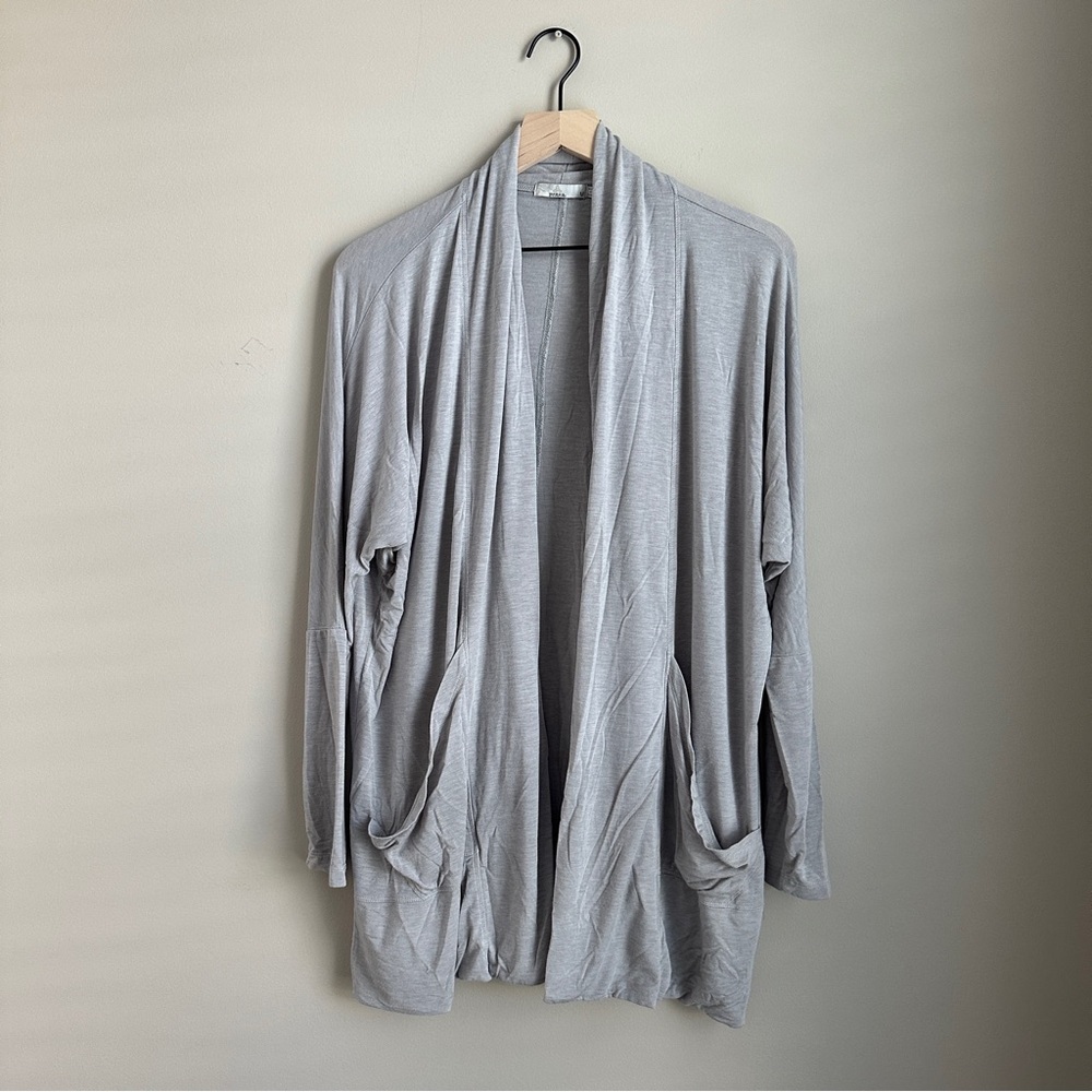 prAna Women’s Gray Open Front Long Cardigan Sweater Pockets Modal Blend Size M